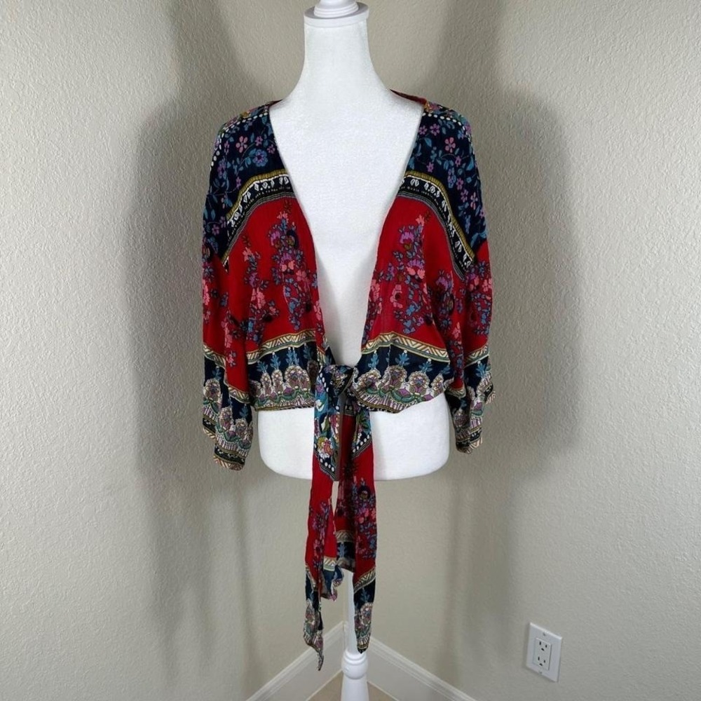 Patrons of Peace Floral Blouse Womens Medium Red Boho Festival‎ Cottagecore